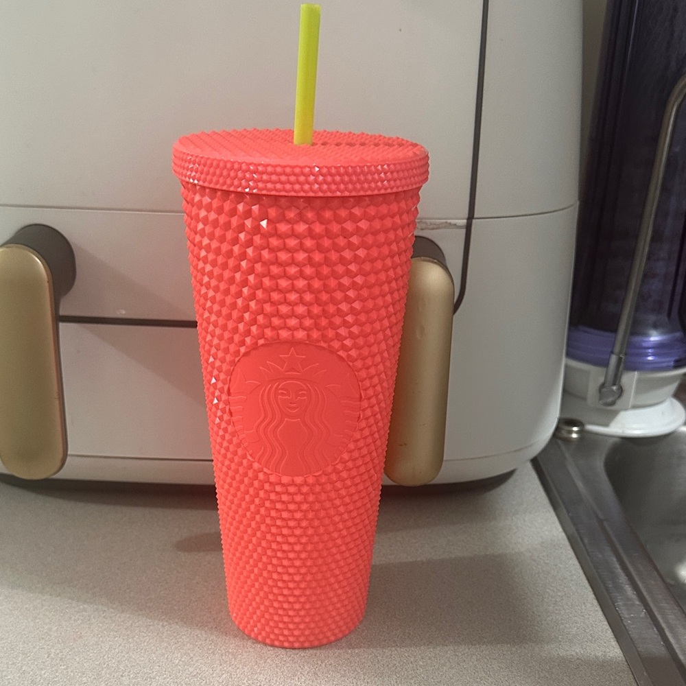 Starbucks Bright Coral Tumbler with Lime Straw